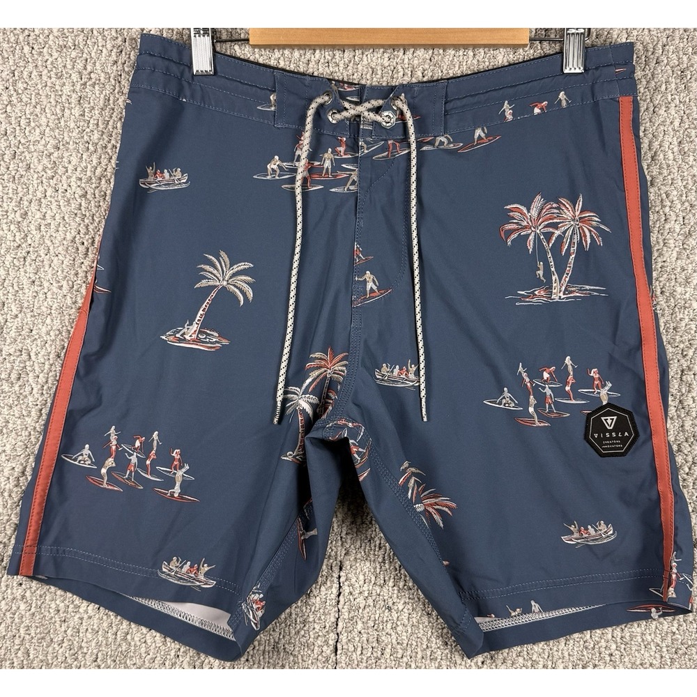 Vissla Board Shorts 32 Surf Swim Trunks Stretch Coconut Poly Blue Tropical